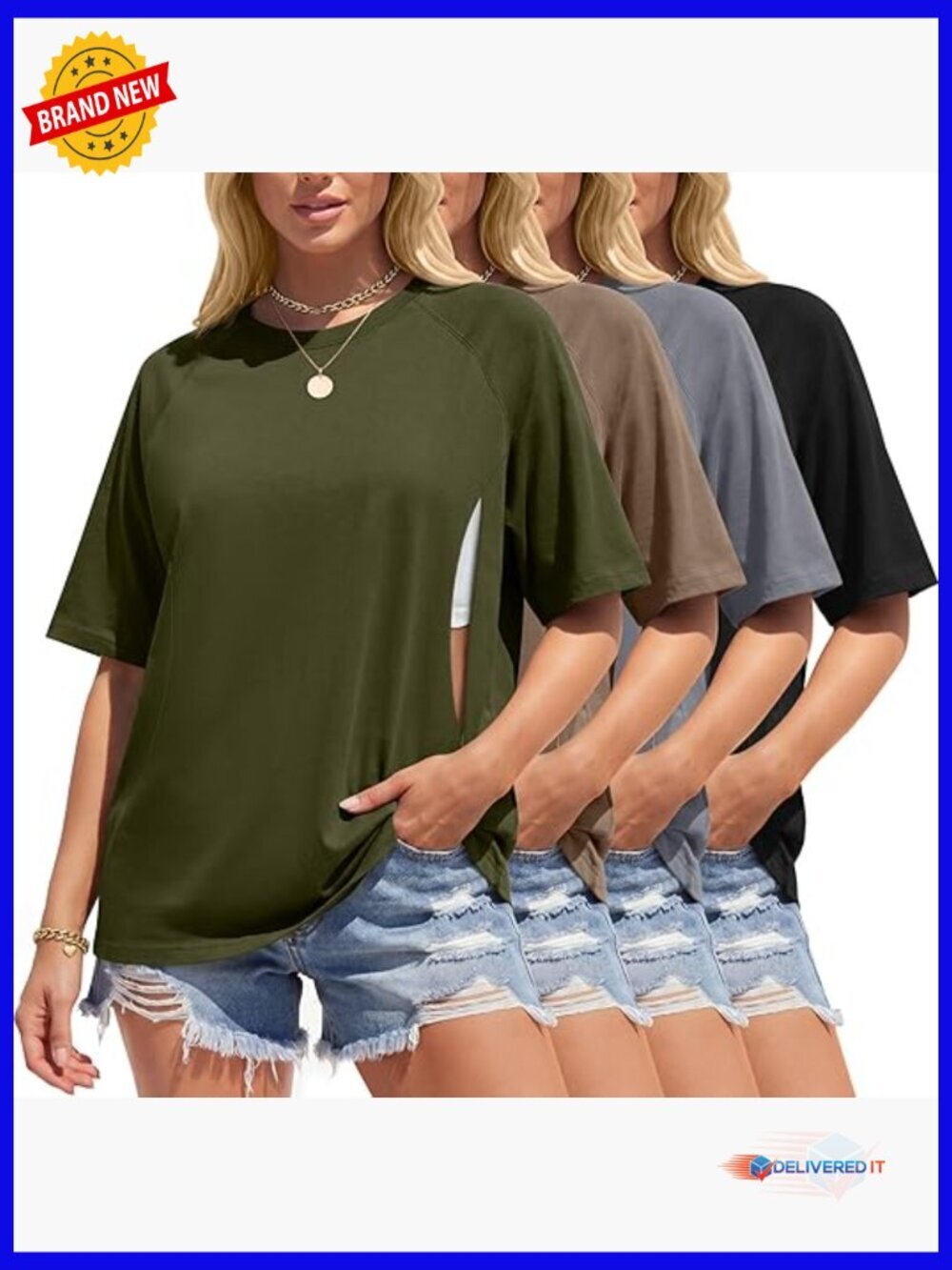 4 Pack Nursing Tees for Breastfeeding Maternity with Hidden Zipper Oversized